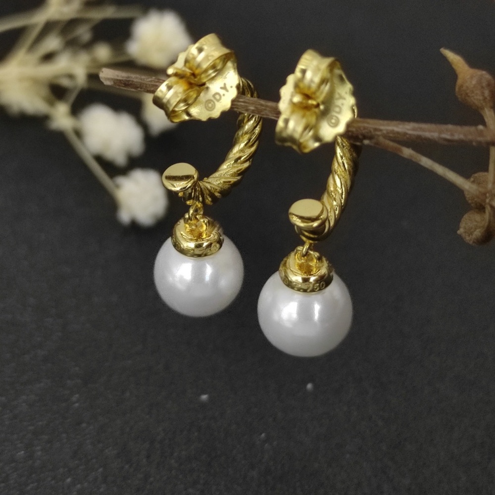 David Yurman Gold Hoop Earrings with White Pearl Drops